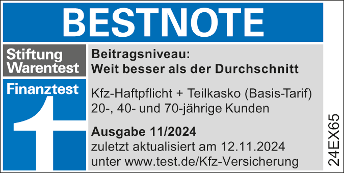 EUROPA Kfz-Versicherung: Ausgezeichnet mit „Weit besser als der Durchschnitt“ von Stiftung Warentest (11/2024)